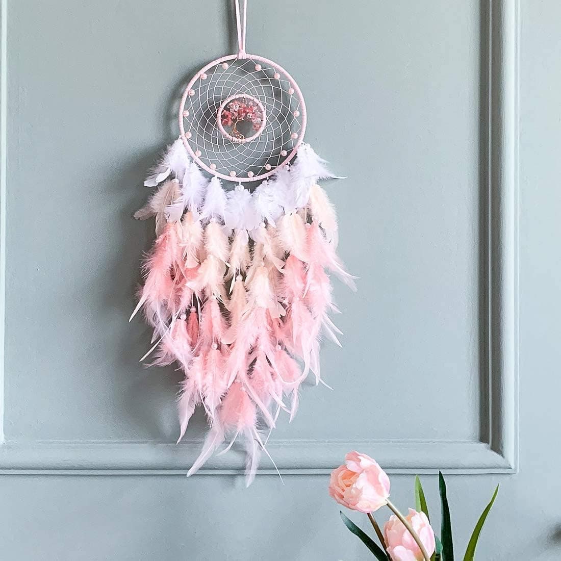 Dream Catchers, Pink Dream Catcher Tree of Life Wall Decor, with Natural Heal...