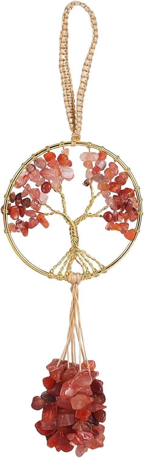 WEWAYSMILE Healing Crystal Hanging Ornaments Tree of Life Natural Red Agate T...