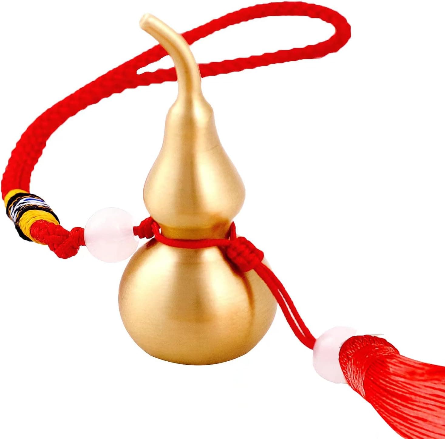 Feng Shui Hanging Ornaments Decor,Wu Lou Golden Gourd,with Red Luck Strip Tas...
