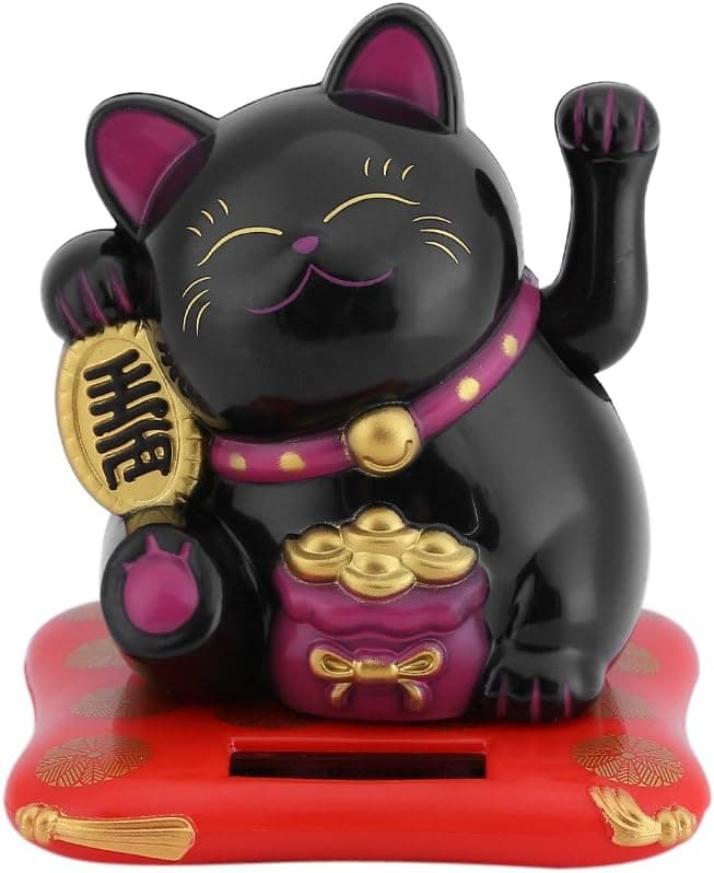 Lucky Cat Solar Powered, Chinese Lucky Money Cat Waving Arm Ornament Feng Shu...