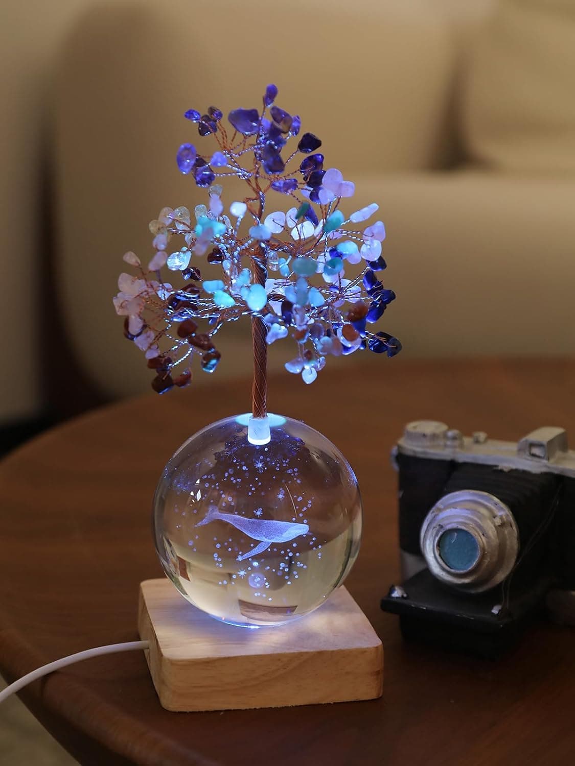 FOLKOR LIFE Healing Crystal Tree of Life 7 Chakra Tree with Light, Whale