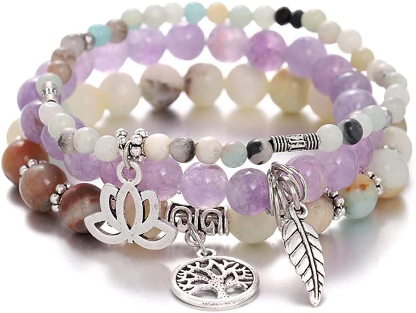 UEUC Tree of Life Yoga Healing Stone Bracelets,Multilayer Lotus Chakra Stone ...
