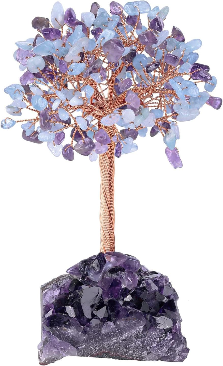 TUMBEELLUWA Amethyst&Aquamarine Crystal Money Tree on Amethyst Cluster Base
