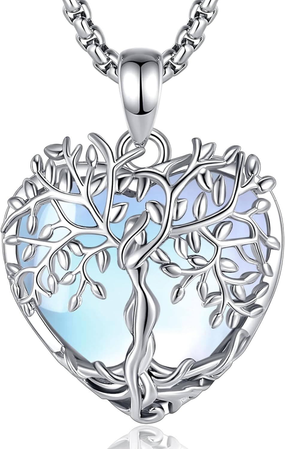 Vito Moonstone Tree of Life Necklace for Women Men, Silver Plated Copper Moon...