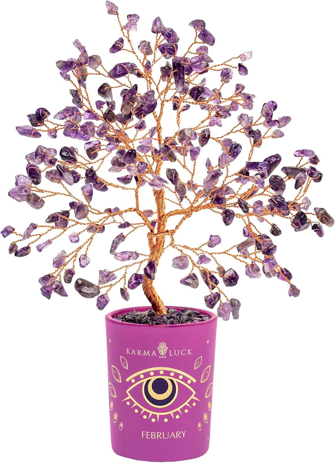 Karma and Luck February Birthstone Crystal Tree of Life, Amethyst Gemstone Fe...
