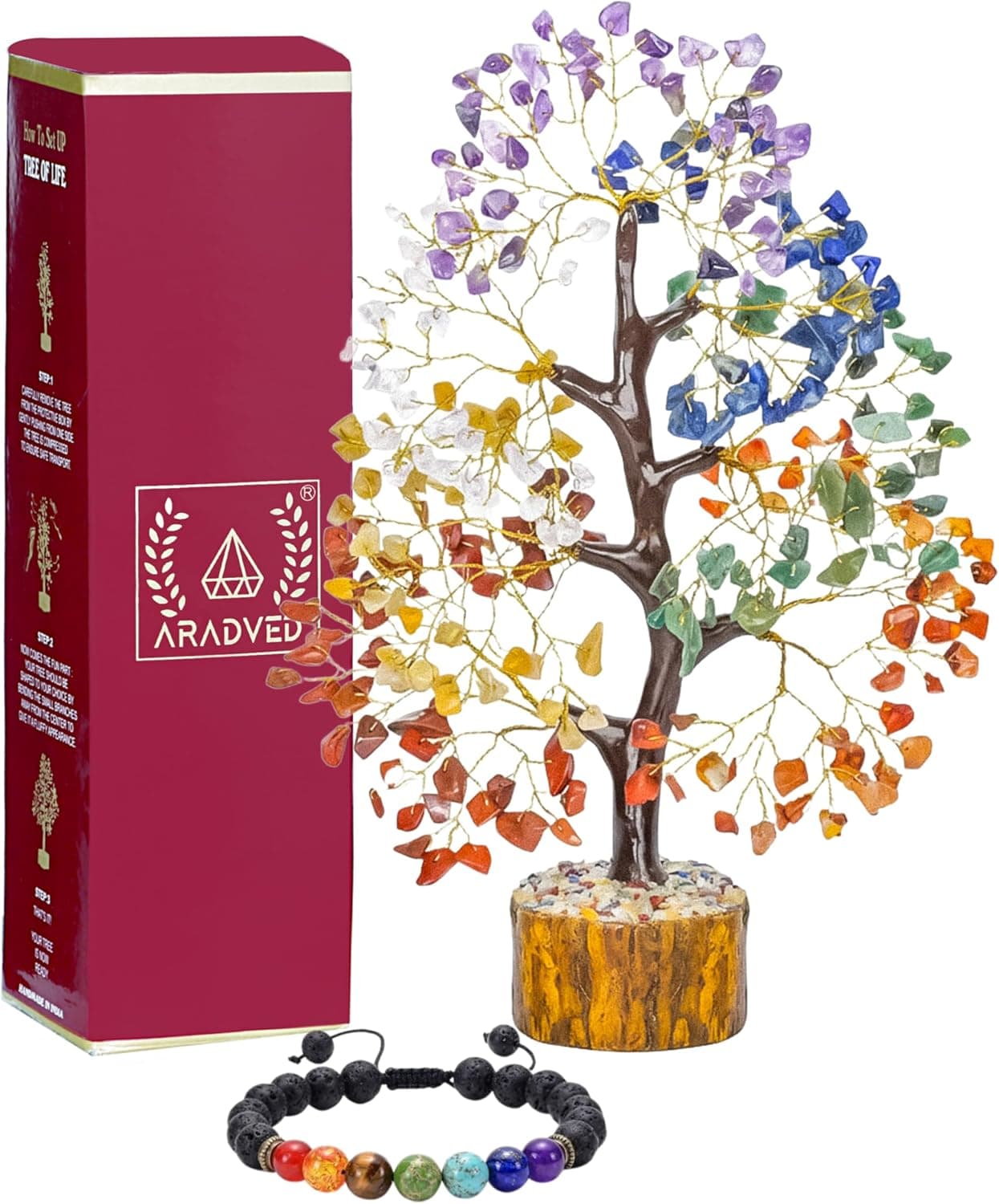 ARADVED 7 Chakra Crystal Tree 300 Beads & Healing Bracelet Set - Tree of Life...