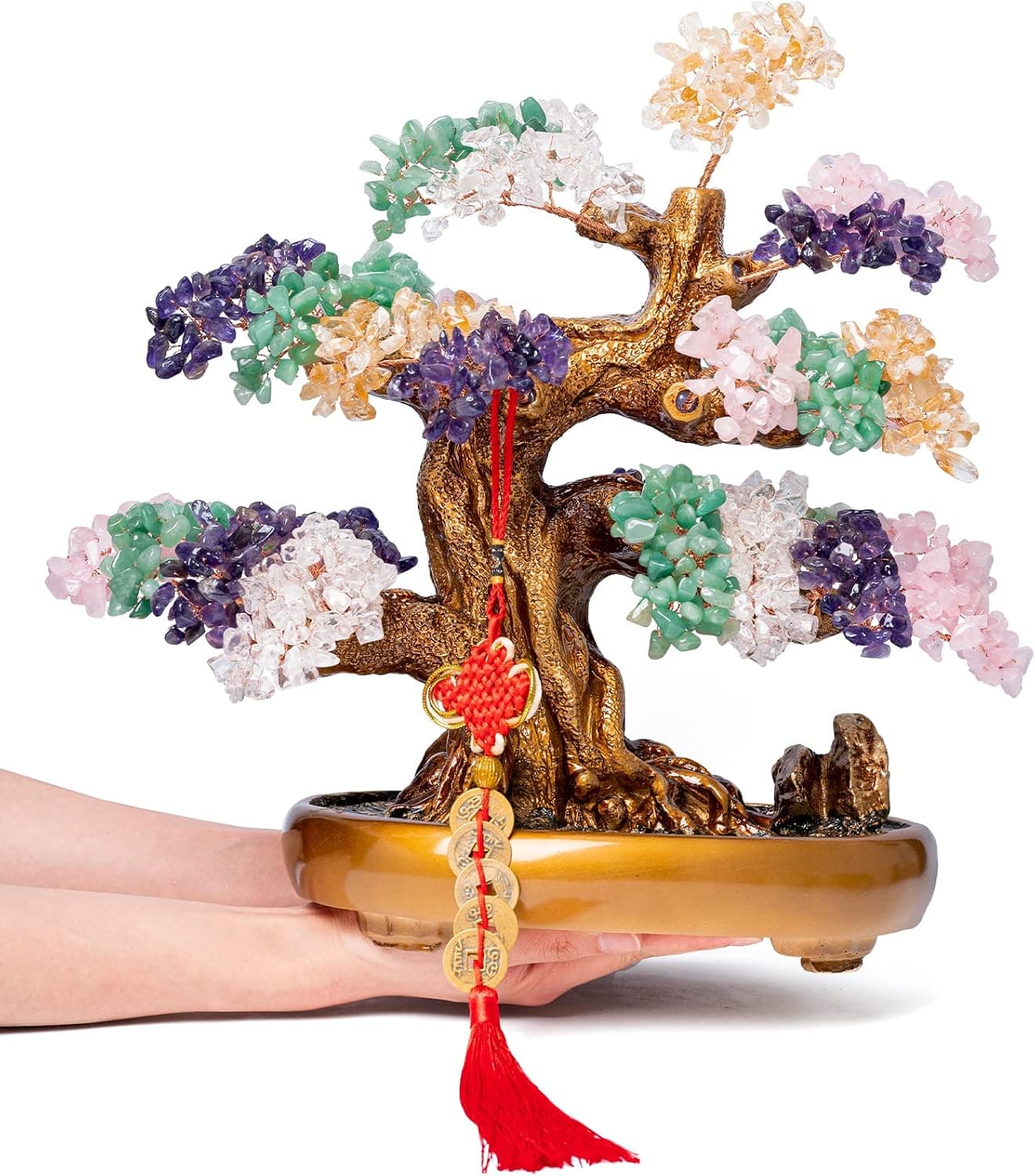 GEMBOURY Natural Chakra Gemstone Crystal Bonsai Tree of Life Large Feng Shui ...
