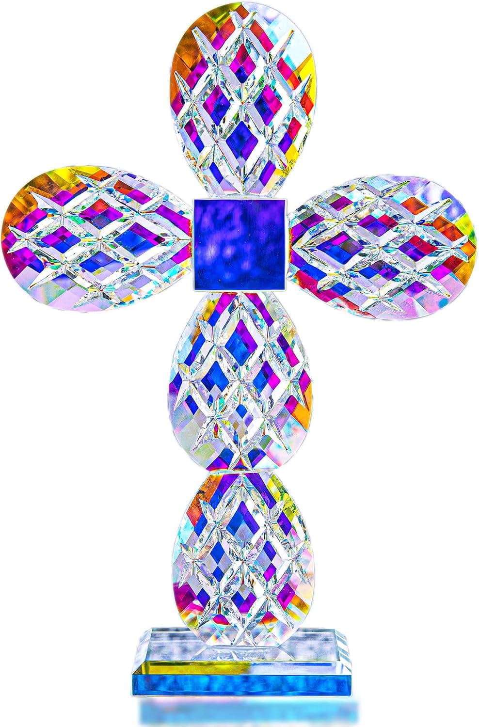 QFkris Colorful Crystal Standing Cross, Desk Cross Decor