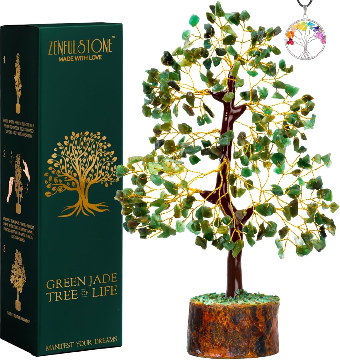 ZENFULSTONE Green Jade Crystal Tree of Life for Luck & Prosperity Decor for H...