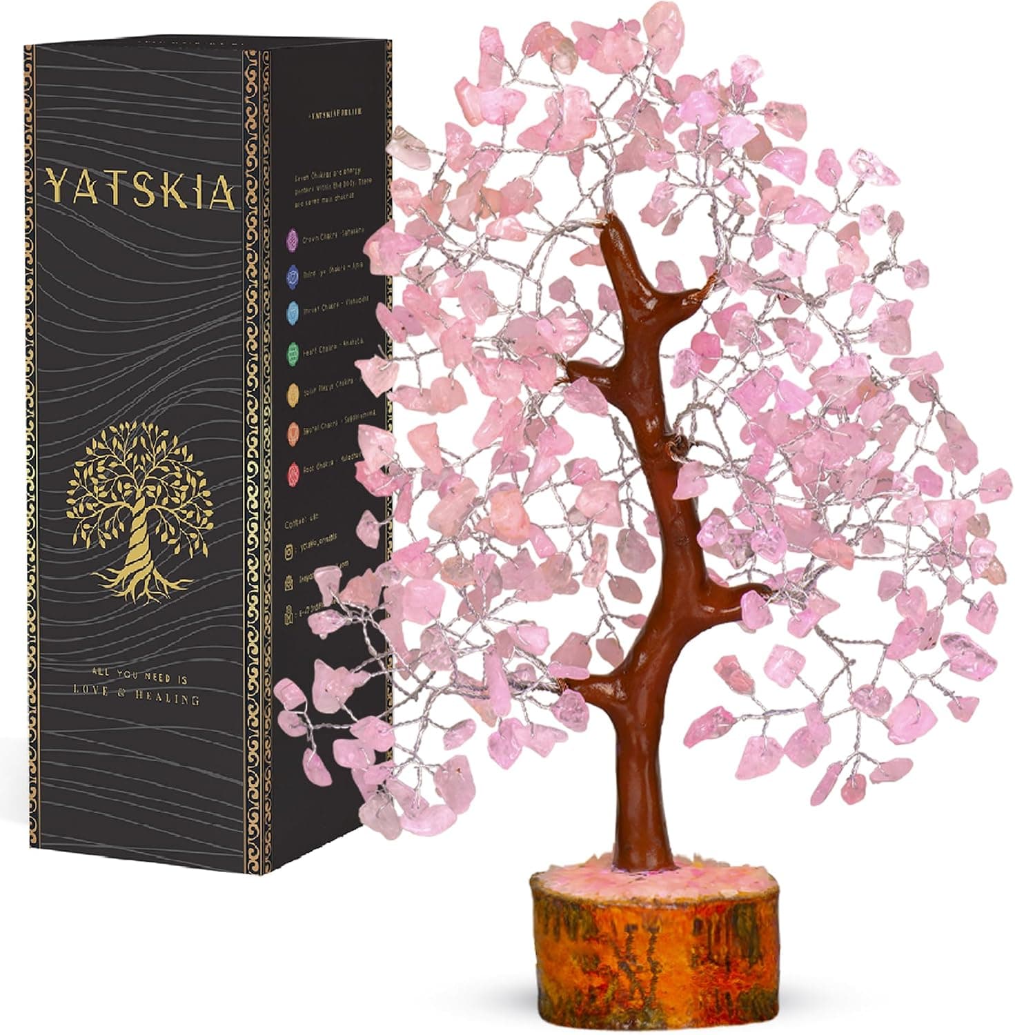 YATSKIA Rose Quartz Tree, Feng Shui Decor, Healing Crystal, Feng Shui Money T...
