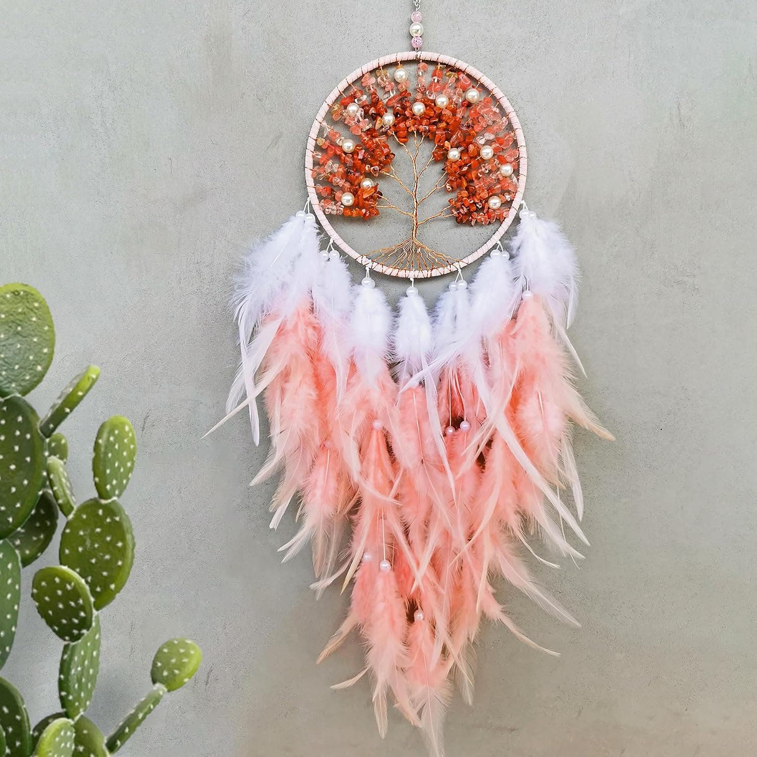 Dream Catchers, Pink Dream Catcher Tree of Life Wall Decor, with Natural Heal...