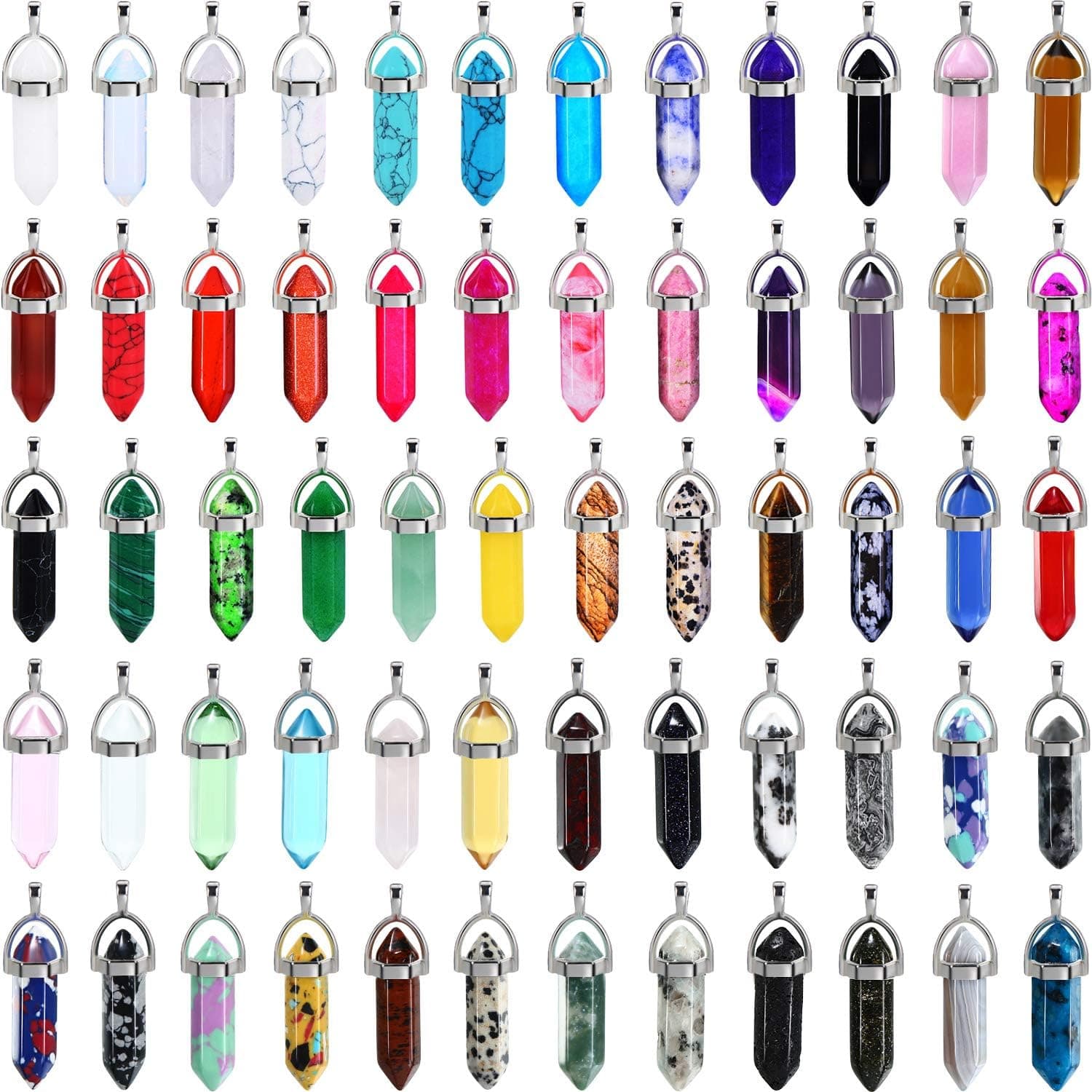 EBOOT 60 Pieces Hexagonal Chakra Pendant Bullet Crystal Pendant Gemstone Poin...