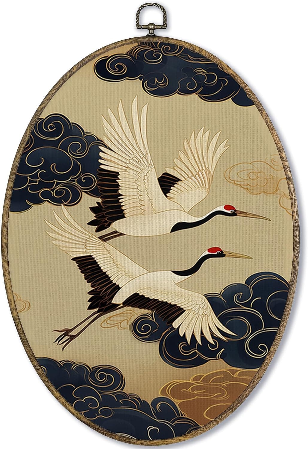 Japandi Crane Oval Wall Art