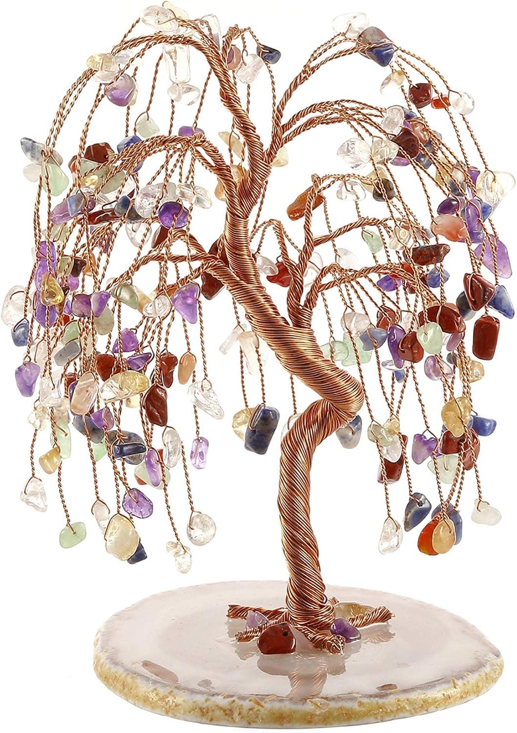 Jovivi Natural 7 Chakra Healing Crystal Quartz Tree Geode Agate Slices Base