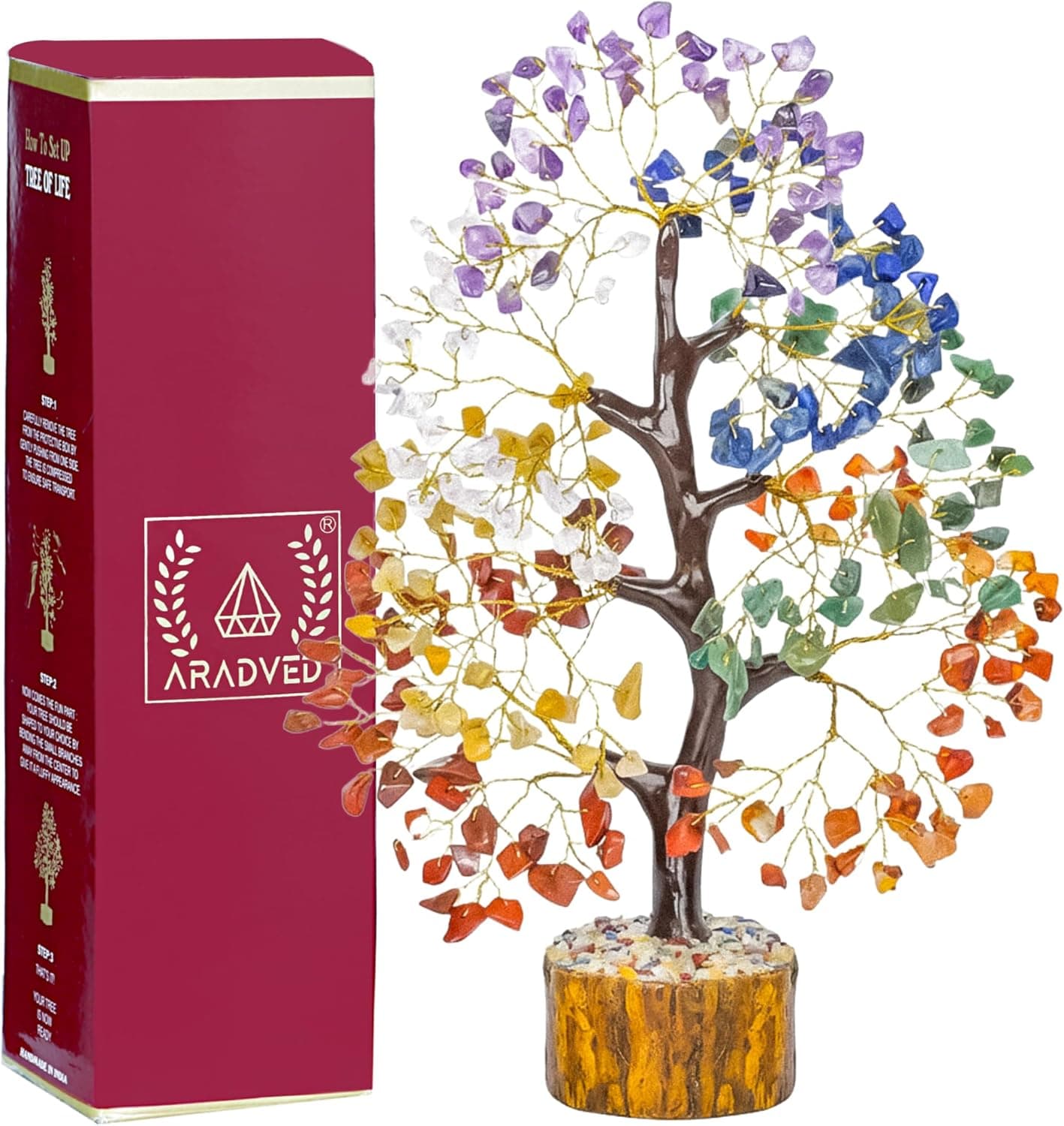 ARADVED 7 Chakra Crystal Tree of Life - Handmade Feng Shui Bonsai for Positiv...