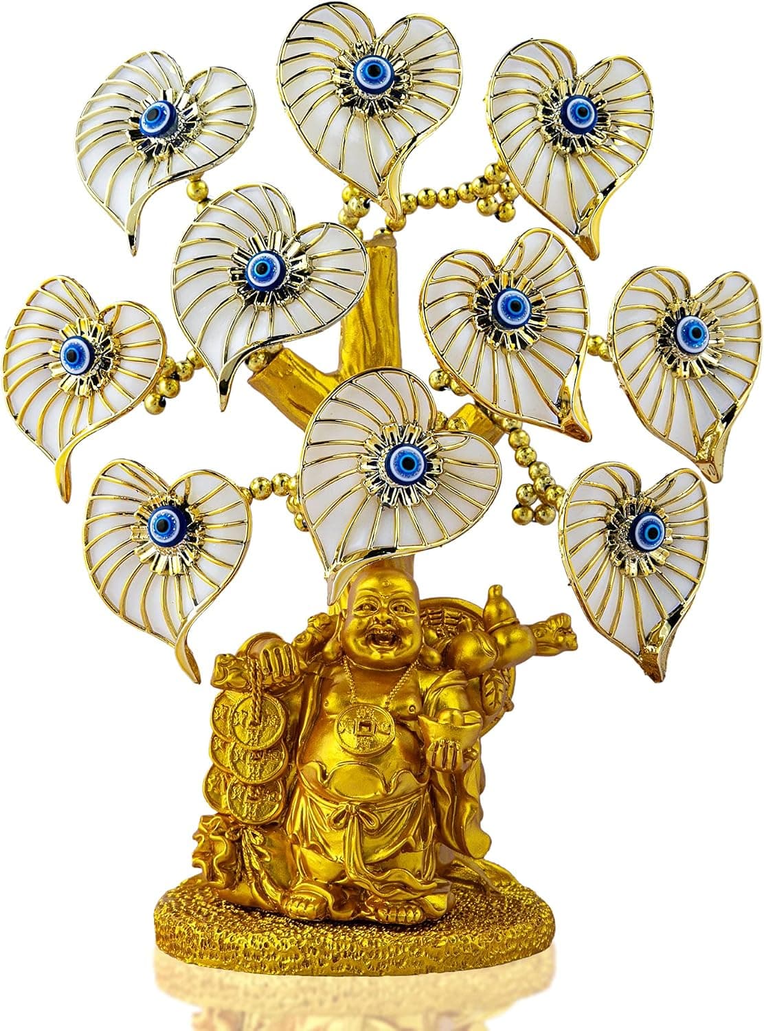 YU FENG Evil Eye Money Tree, Blue Feng Shui Decor with Golden Buddha