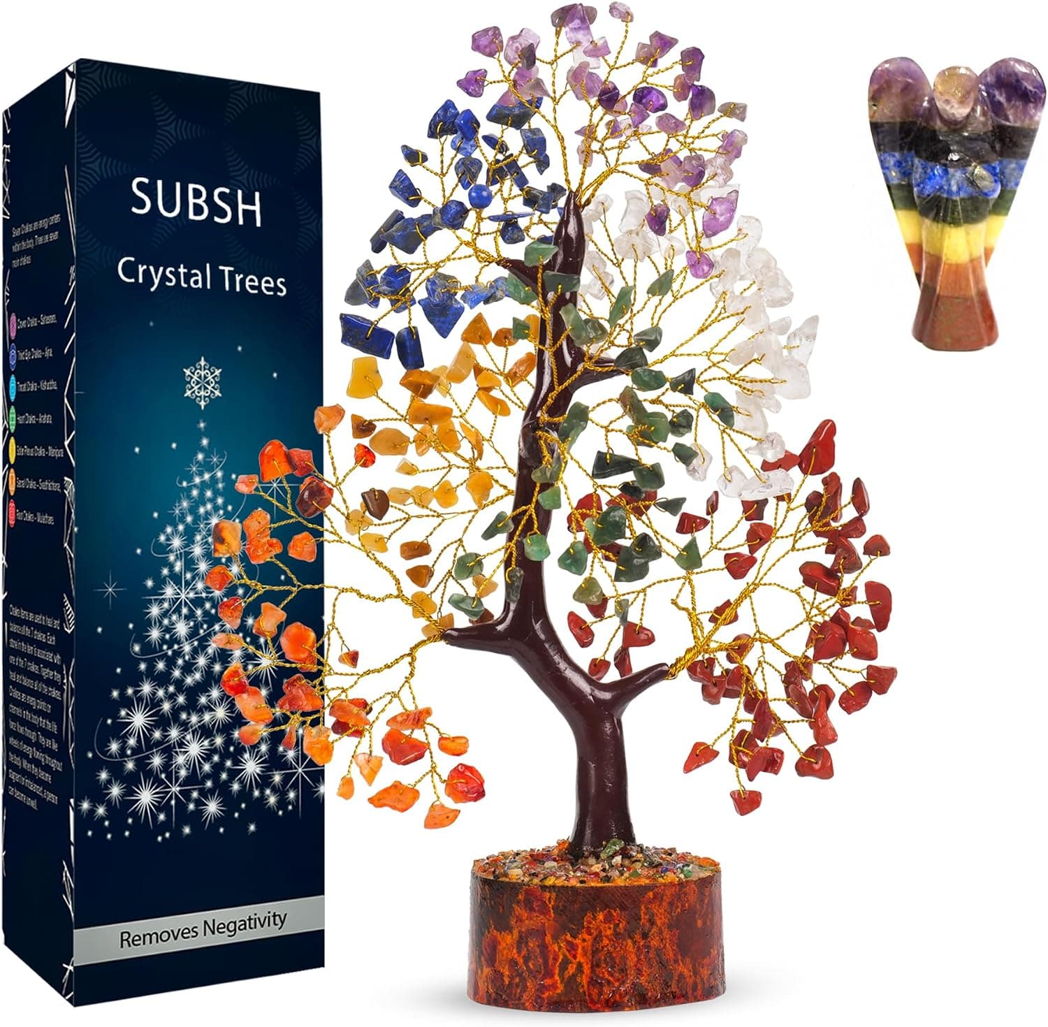 Chakra Tree of Life with Healing Angel, Crystal Tree for Positive Energy, Sev...