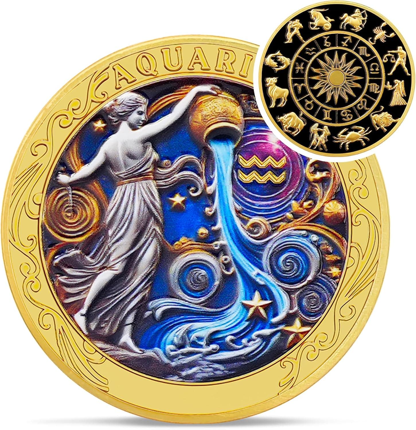 Aquarius 12 Zodiac Challenge Coin - Twelve Constellations Aquarius Protective...
