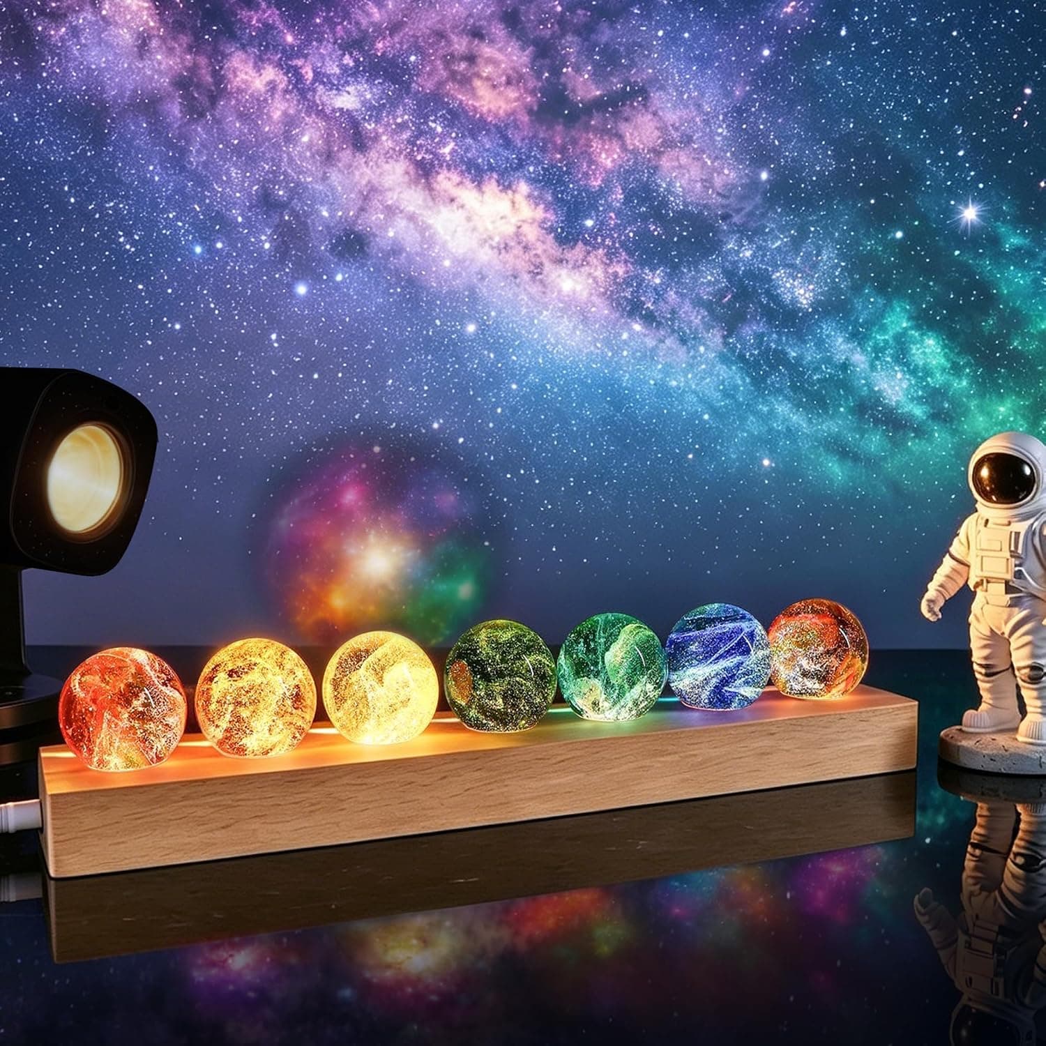 YU FENG 7 Chakra Crystal Ball Set, 40mm Quartz Spheres with LED Base