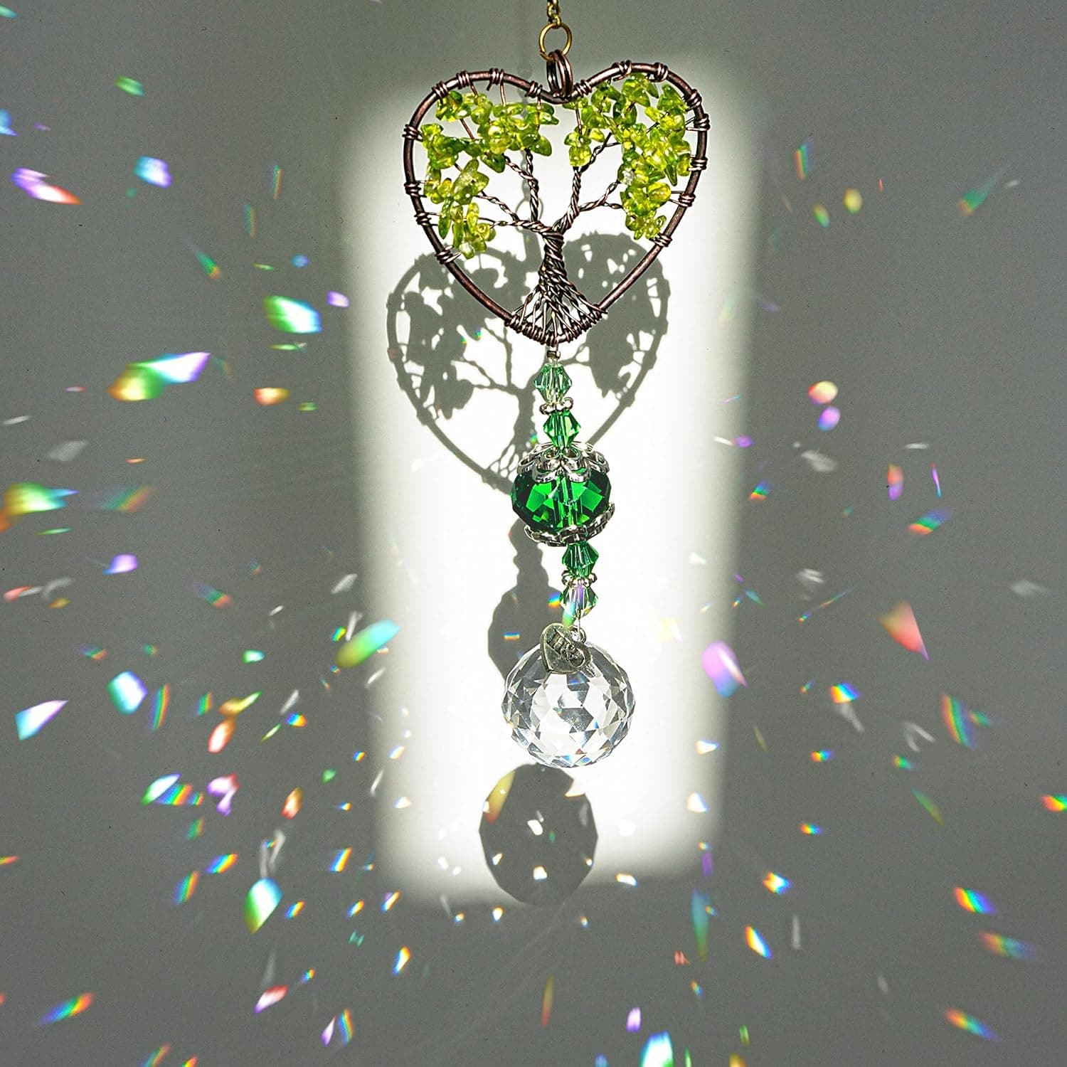 Green Tree of Life Crystal Suncatcher Car Rear View Mirror Charm Decor