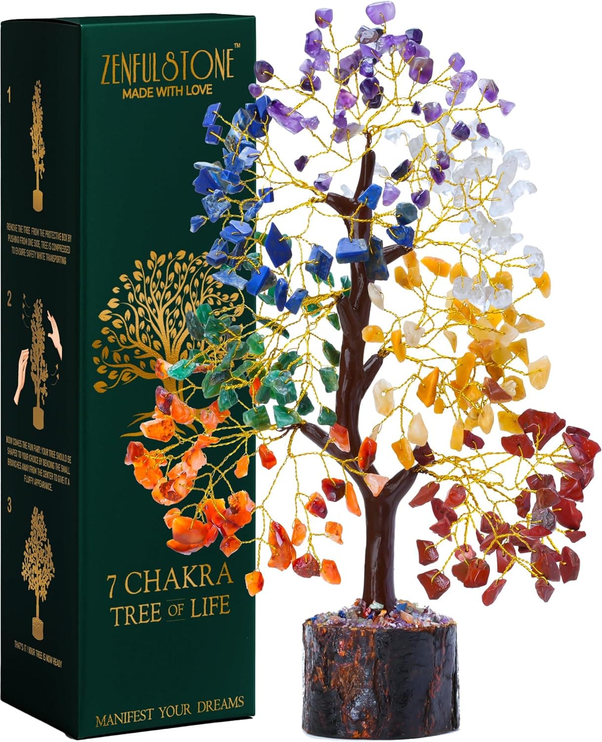 7 Chakra Tree of Life Crystal Tree - Gemstone Healing Tree for Positive Energ...