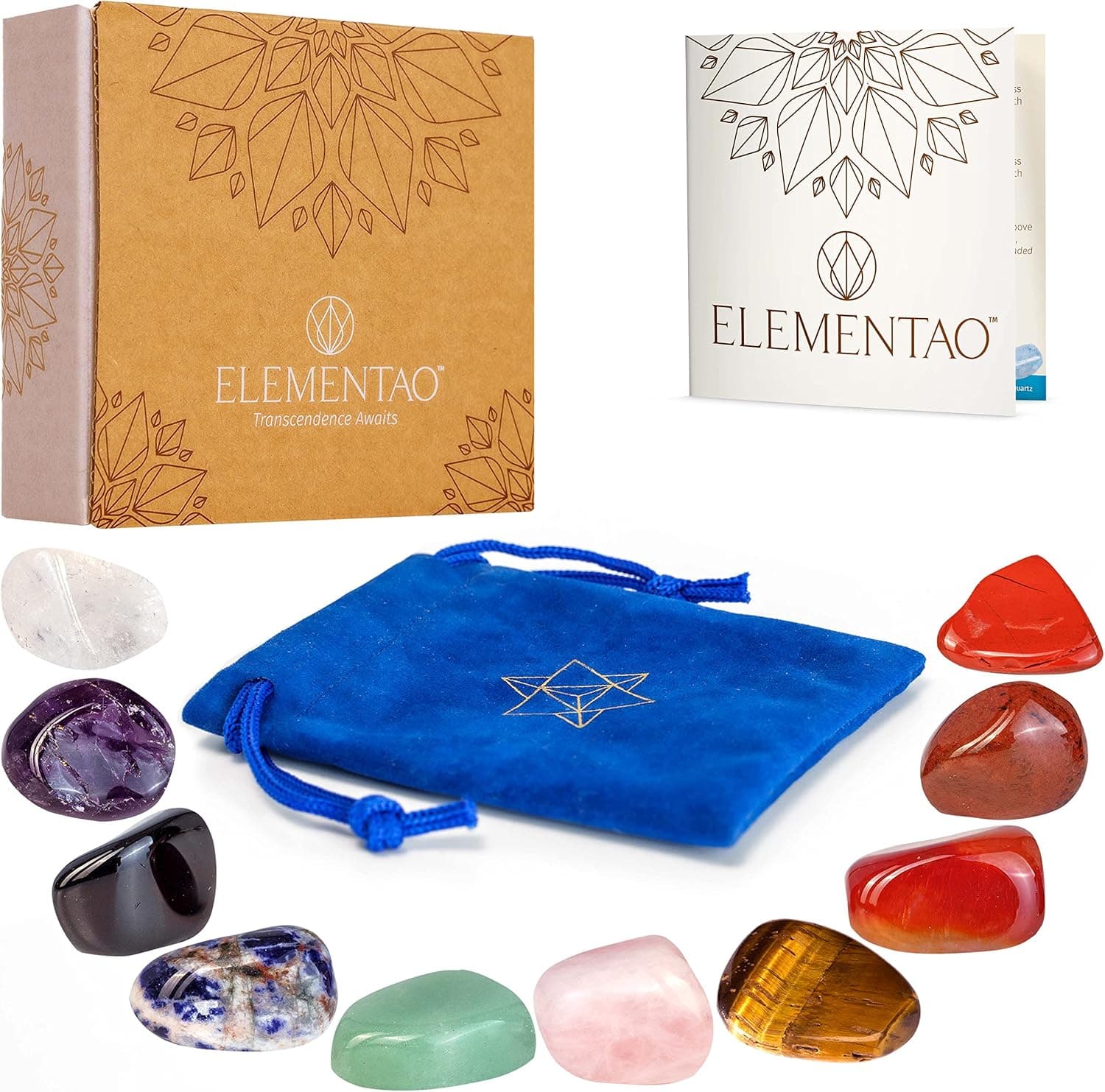 Elementao Chakra Crystal Set with 10 Real Gemstones and Storage Bag