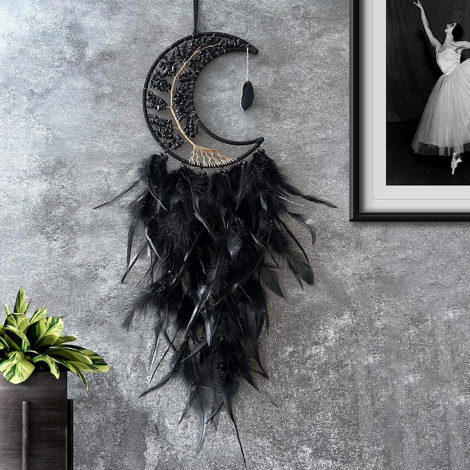 Moon Dream Catchers with Chakra Gemstone Agate Stone, Crystal Tree Life Dream...