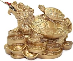 Feng Shui Gold Dragon Turtle Wealth Statue