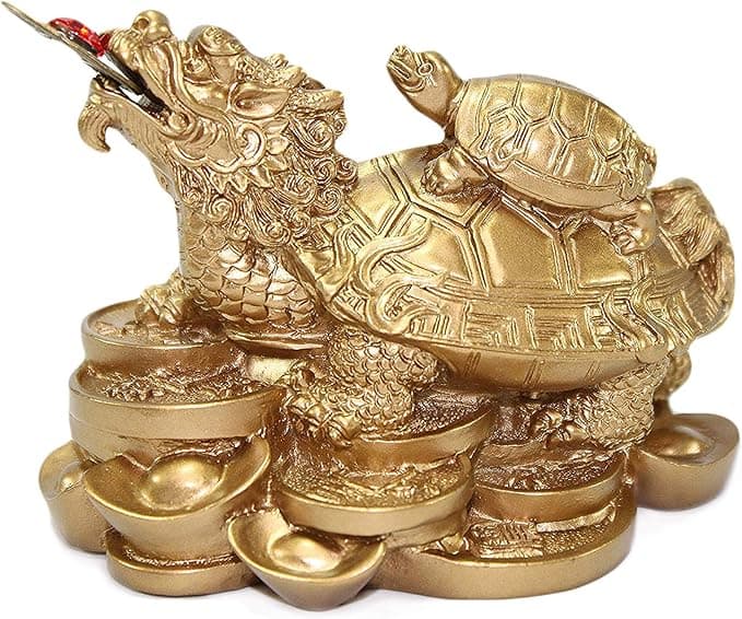 Feng Shui Gold Dragon Turtle Wealth Statue
